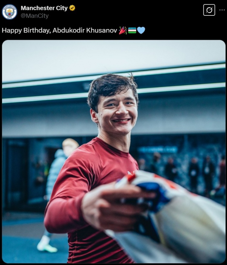 胡桑諾夫迎21歲生日，曼城官方曬照為其送上生日祝福