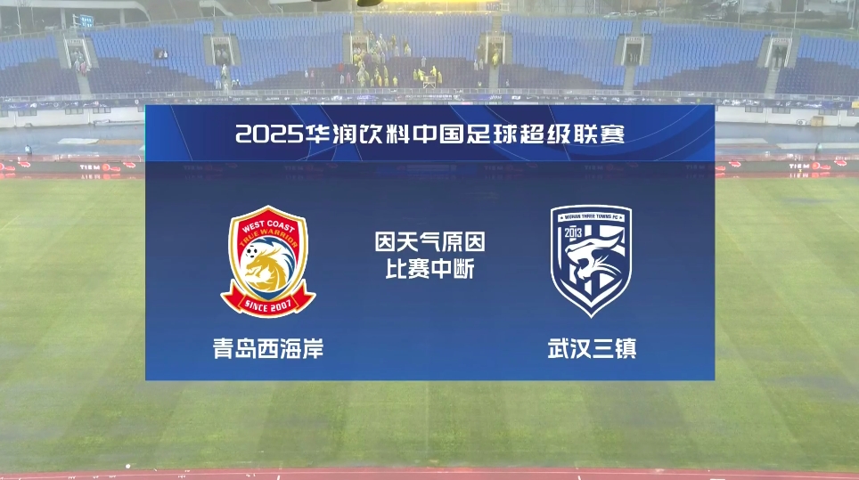比賽延期！青島西海岸vs武漢三鎮(zhèn)進(jìn)行至18分鐘，因天氣中斷30分鐘